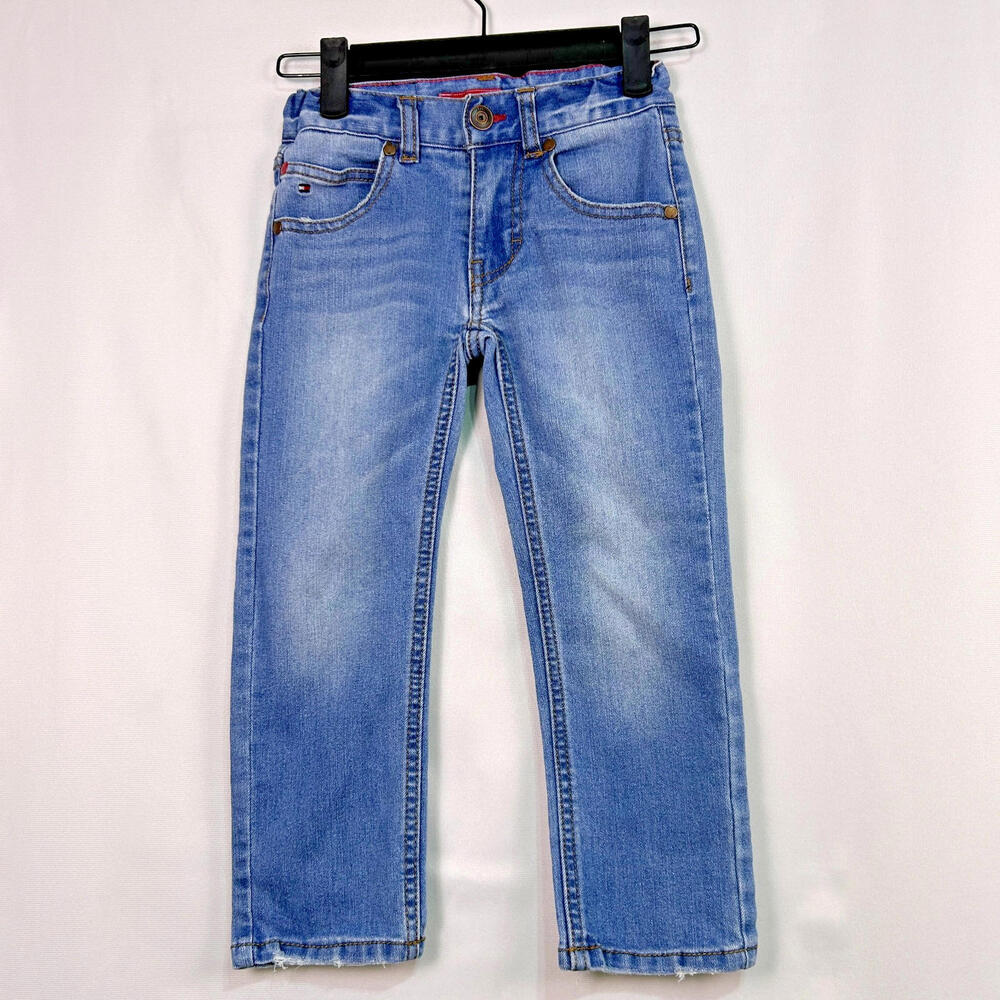 Tommy Hilfiger Rebel Skinny Jeans Youth Boys 4 Blue Denim Snap Zip Logo Flag